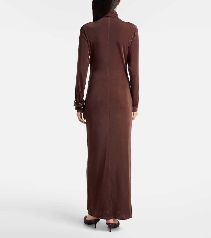 Xu Zhi Gathered Turtleneck Maxi Dress In Brown