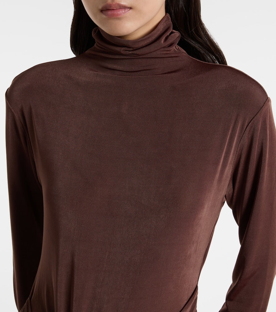 Xu Zhi Gathered Turtleneck Maxi Dress In Brown