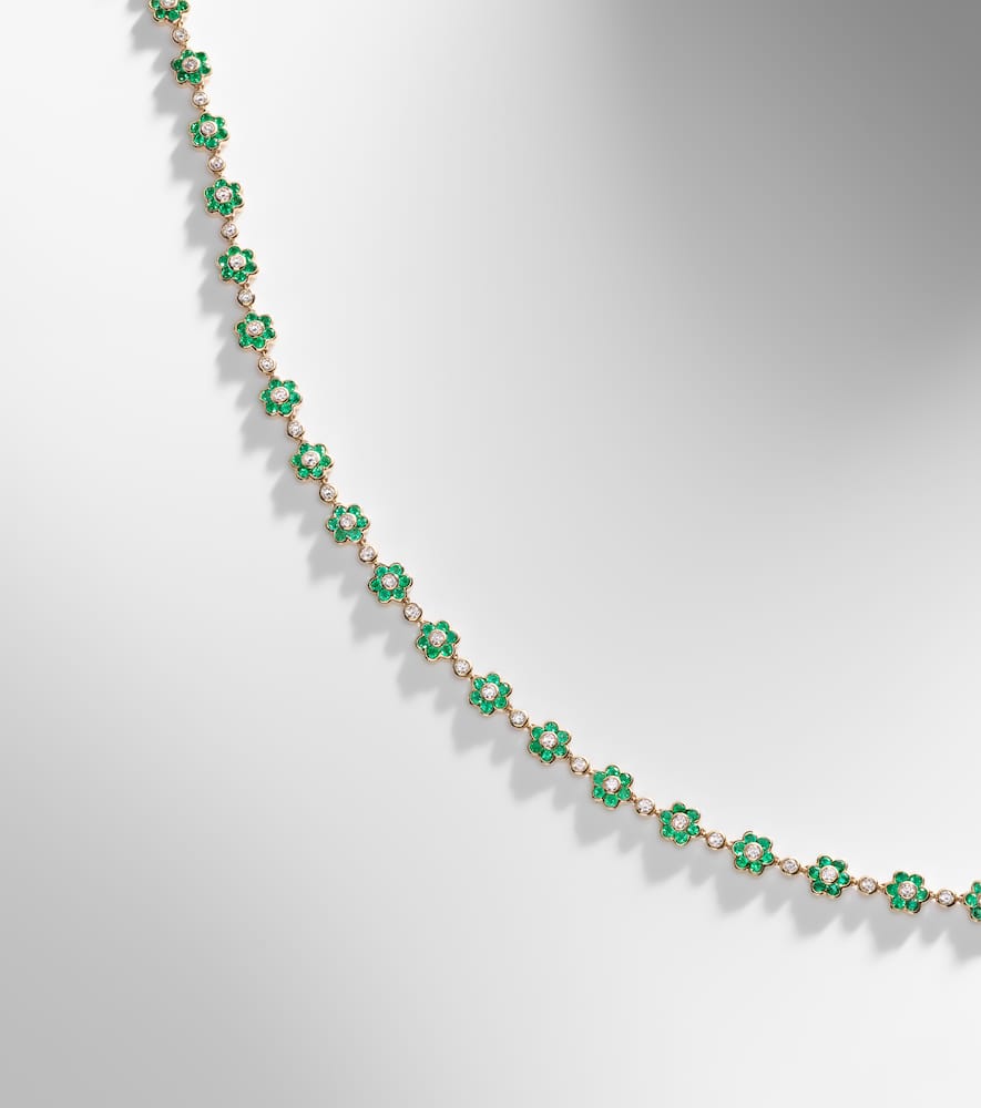 Anita Ko Flora Small 18kt Gold Choker With Emeralds And Diamonds In Green