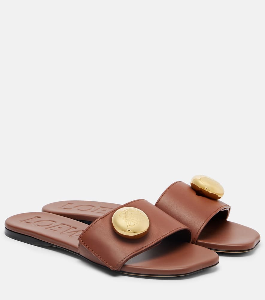 Loewe Pebble Leather Slides In Brown