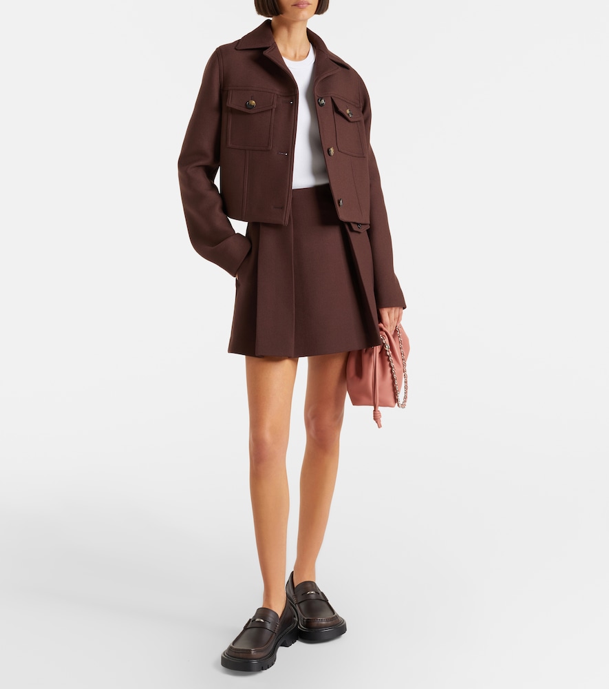  Loewe Loewe Leather-trimmed Pleated Wool And Silk Miniskirt 