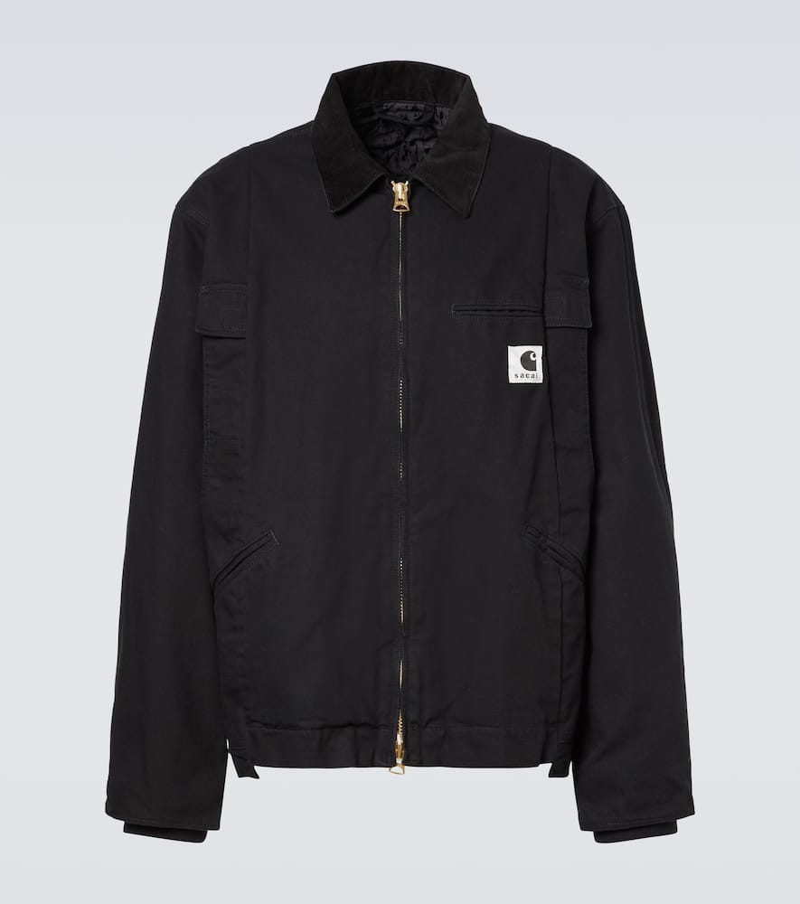 Sacai Carhartt Wip Cotton Corduroy-trimmed Panelled Cotton-canvas Jacket In Black