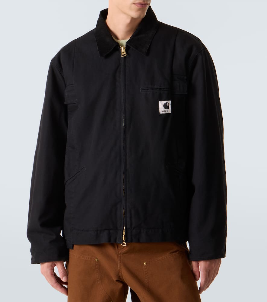 Sacai Carhartt Wip Cotton Corduroy-trimmed Panelled Cotton-canvas Jacket In Black
