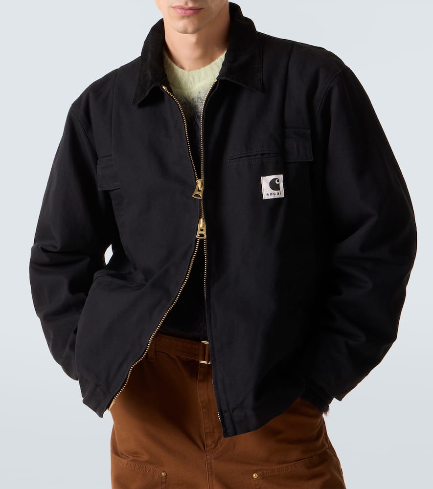 Sacai Carhartt Wip Cotton Corduroy-trimmed Panelled Cotton-canvas Jacket In Black
