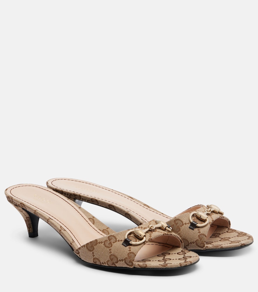 Gucci Donna Mules Horsebit In Canvas Gg Marrone Eu Taglia 38.5