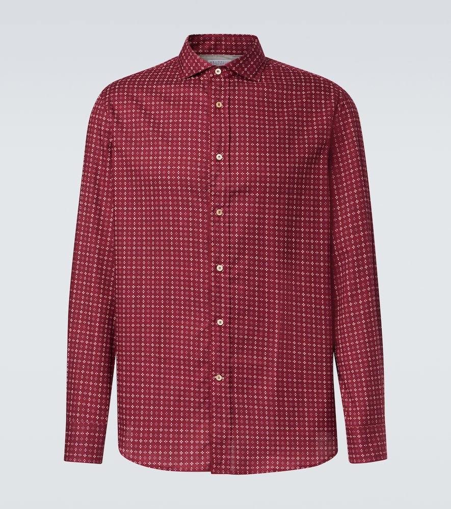 Brunello Cucinelli Men's Burgundy Printed Cotton Shirt UK Size 40 - Mytheresa