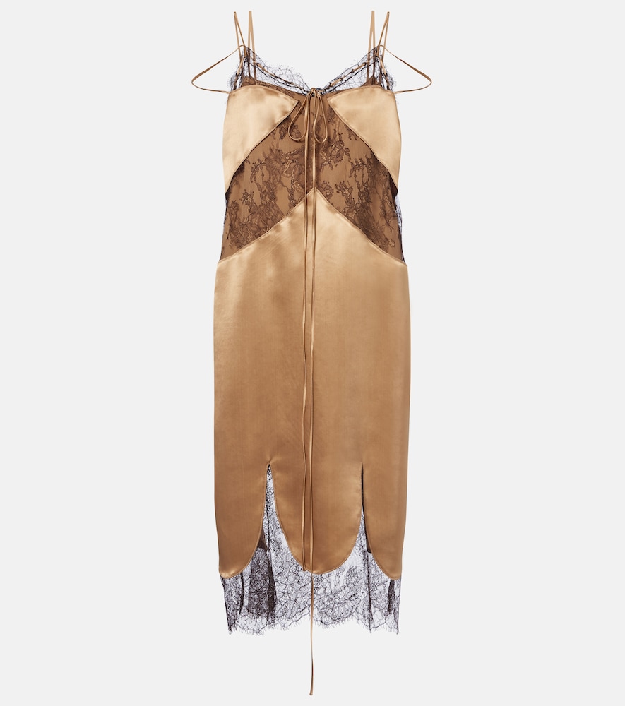 Ferragamo Lace-trimmed satin midi dress