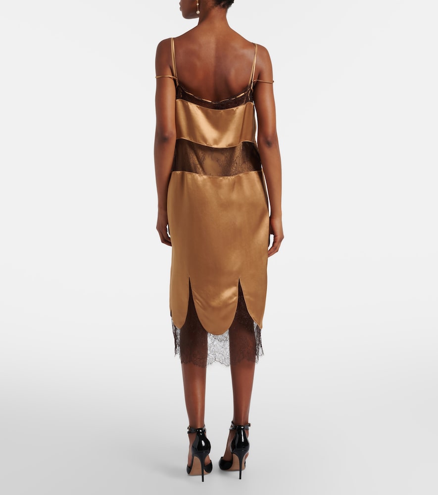  Ferragamo Ferragamo Lace-trimmed Satin Midi Dress 