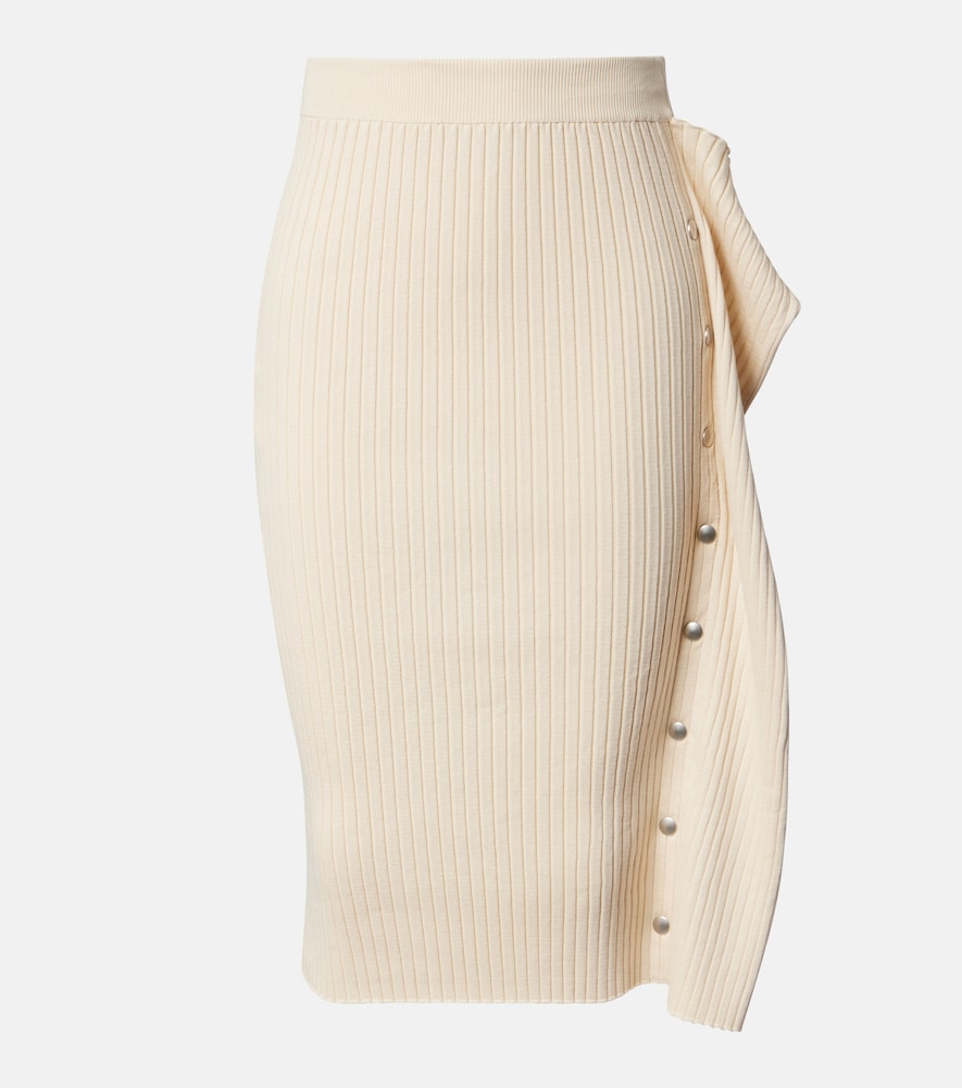 Stella Mccartney Ribbed-knit Cotton Midi Skirt In Sand