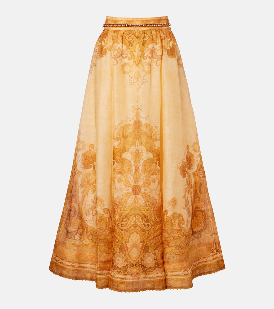 Zimmermann Como Printed Linen And Silk Maxi Skirt In Orange