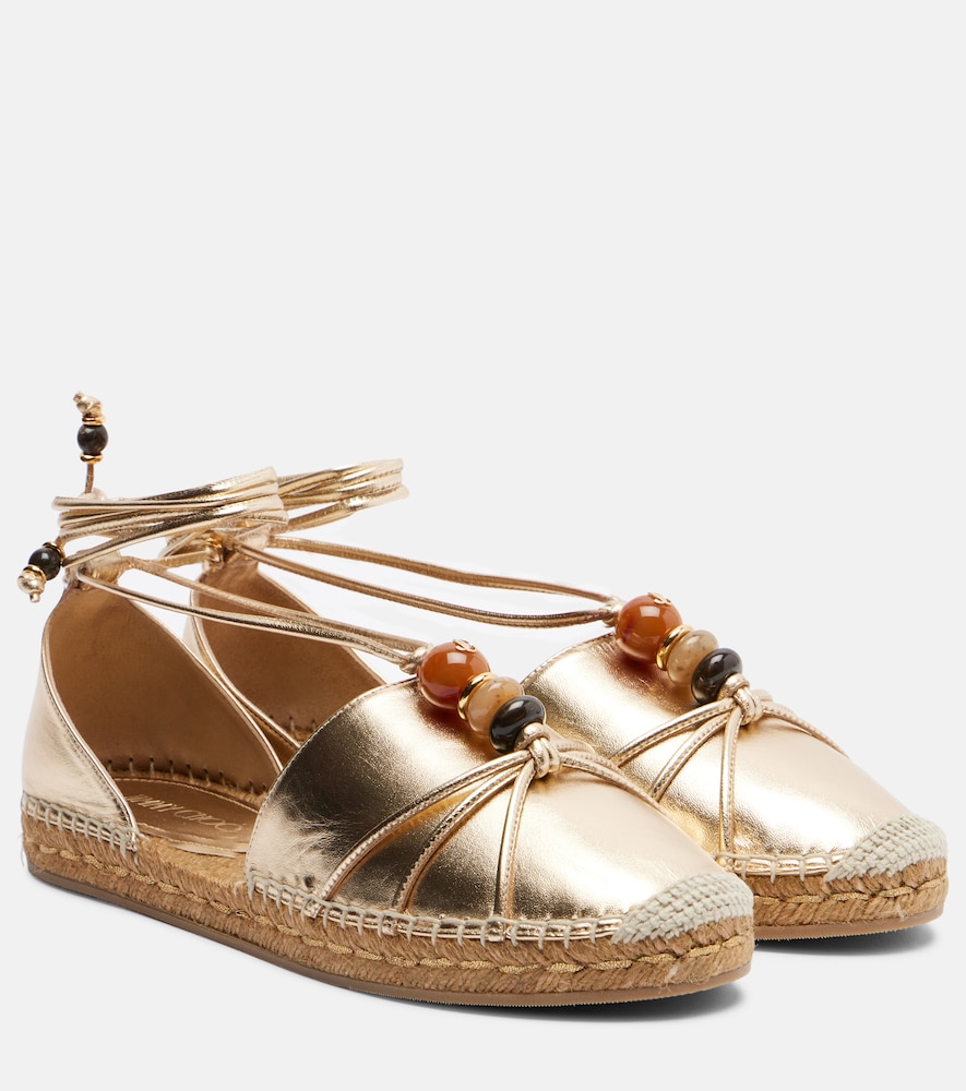 Jimmy Choo Lemi embellished metallic leather espadrilles