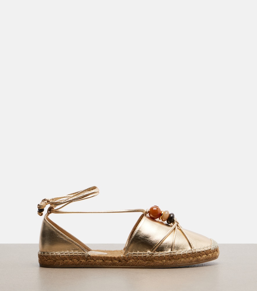  Jimmy Choo Jimmy Choo Lemi Embellished Metallic Leather Espadrilles 