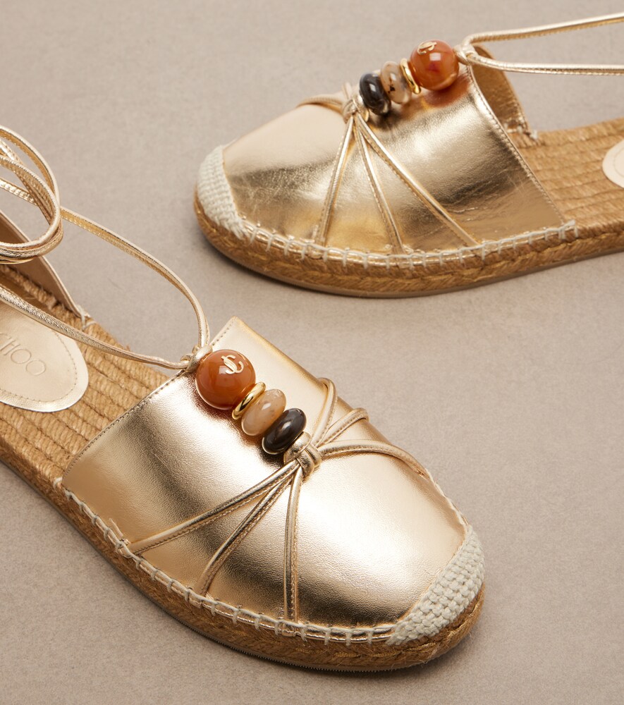  Jimmy Choo Jimmy Choo Lemi Embellished Metallic Leather Espadrilles 