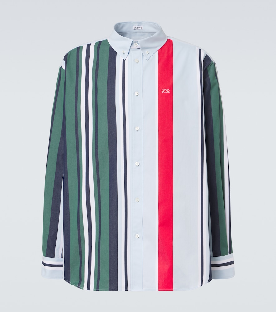 Loewe Double L Striped Cotton Twill Shirt In Blue