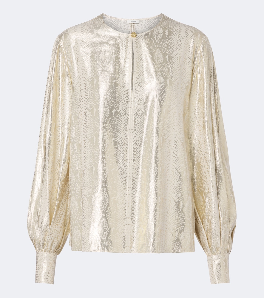 Joseph Valerie Snake-print Silk-blend Lamé Blouse In Gold