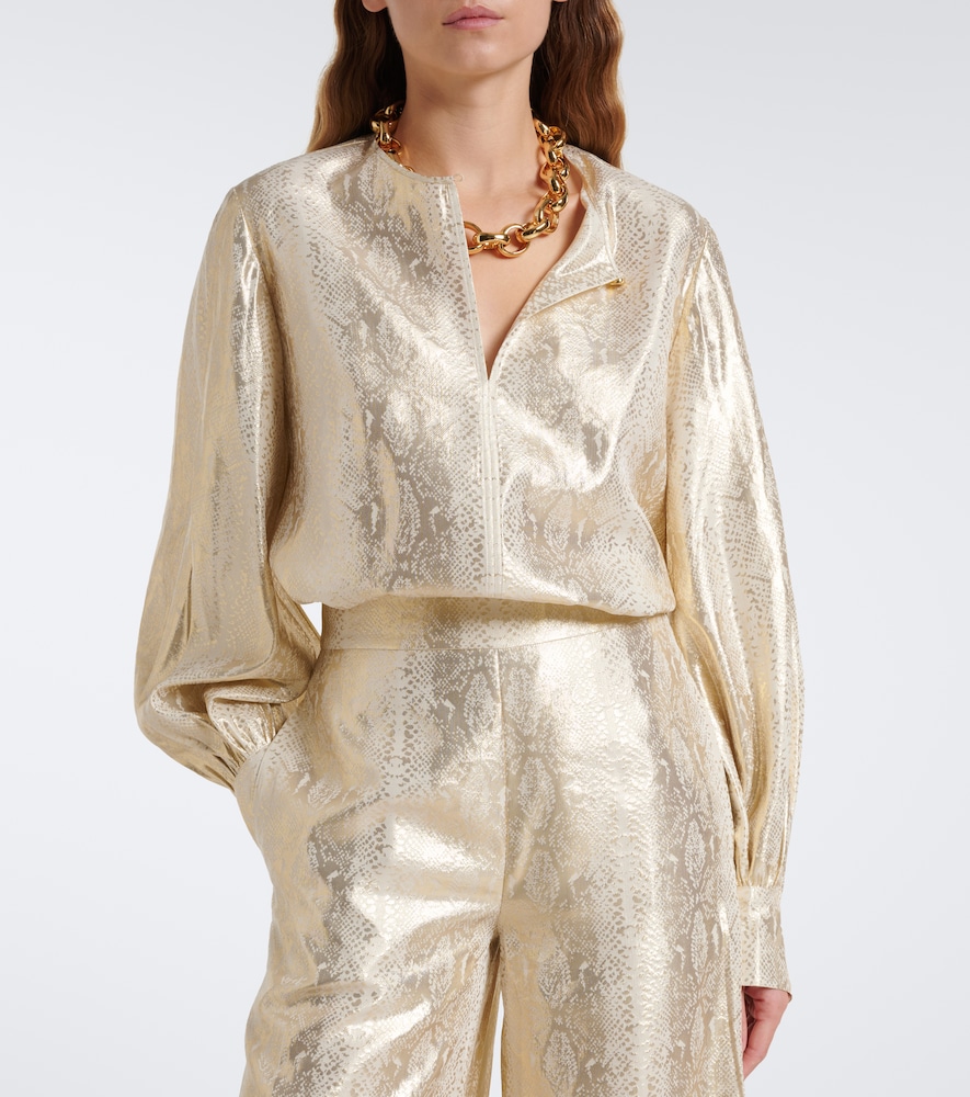 Valerie Snake-Print Silk-Blend Lamé Blouse