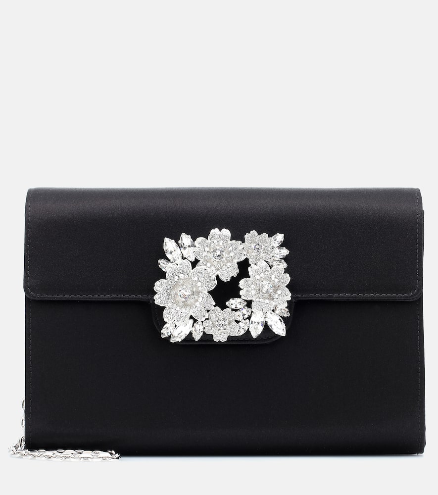 Roger Vivier Rv Bouquet Embellished Satin Clutch In Black