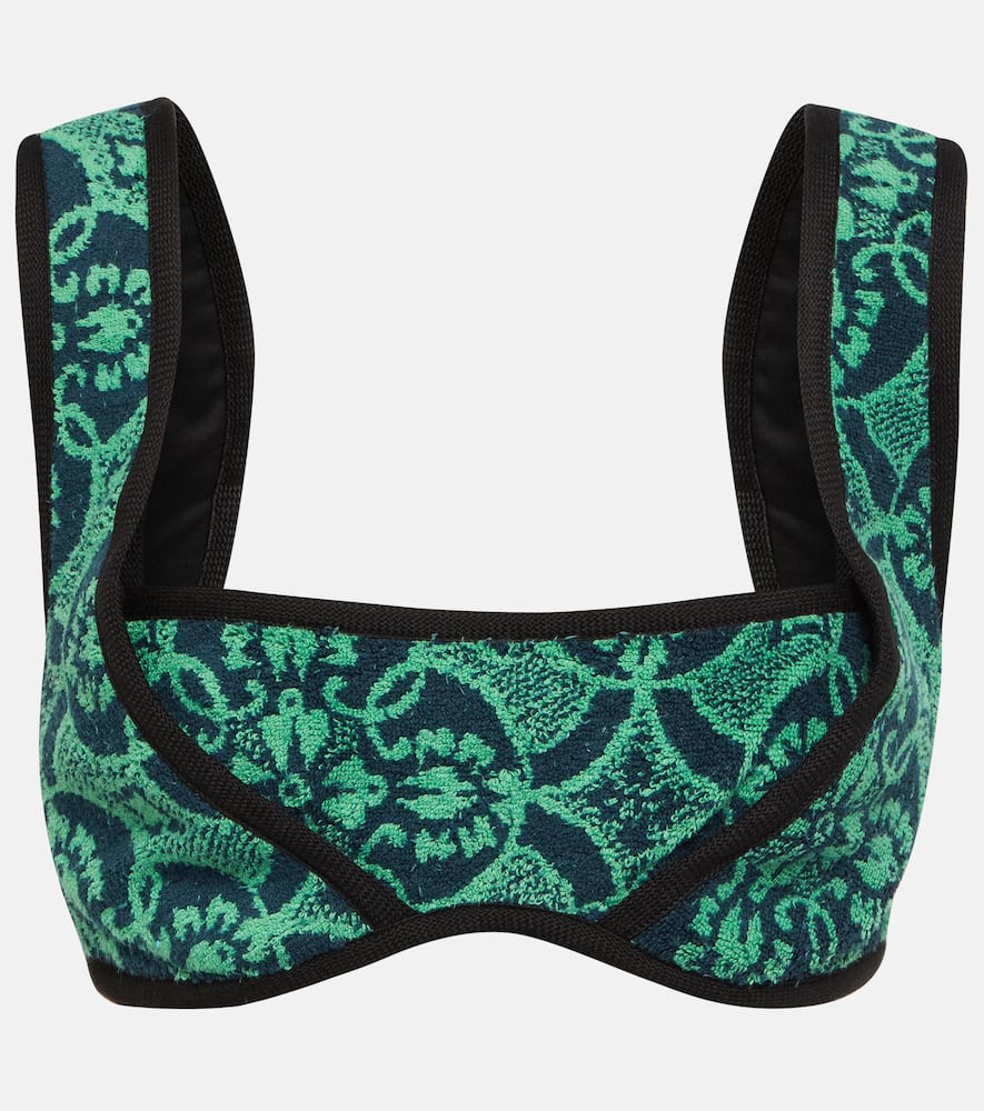 Marine Serre Bedrucktes Bralette Aus Frottee In 05 Oriental Bright Green