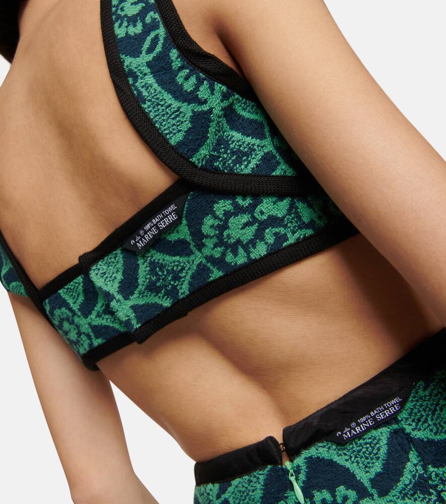 Shop Marine Serre Printed Terry Bralette In Oriental Green