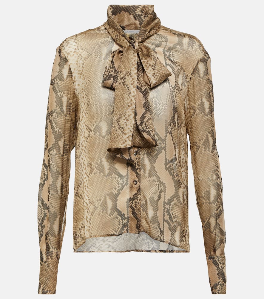 Stella Mccartney Python Print Silk Chiffon Pussybow Shirt In Multicoloured