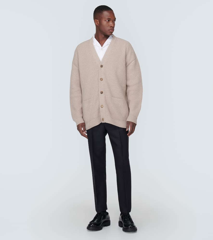 Prada Ribbed-knit Cashmere Cardigan In Beige