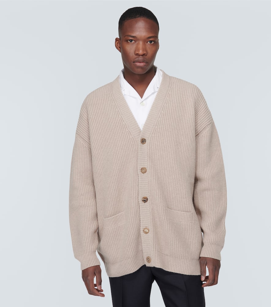 Prada Ribbed-knit Cashmere Cardigan In Beige