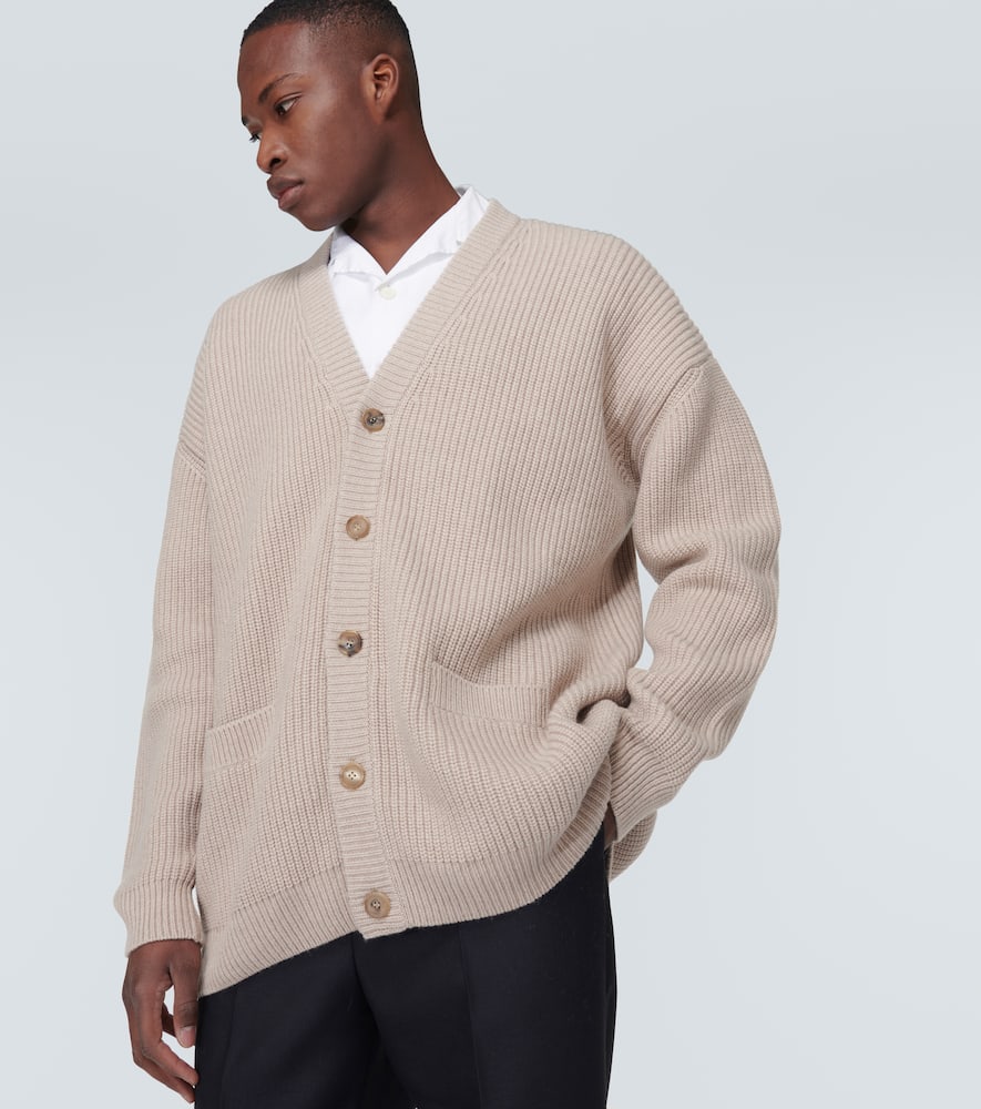 Prada Ribbed-knit Cashmere Cardigan In Beige