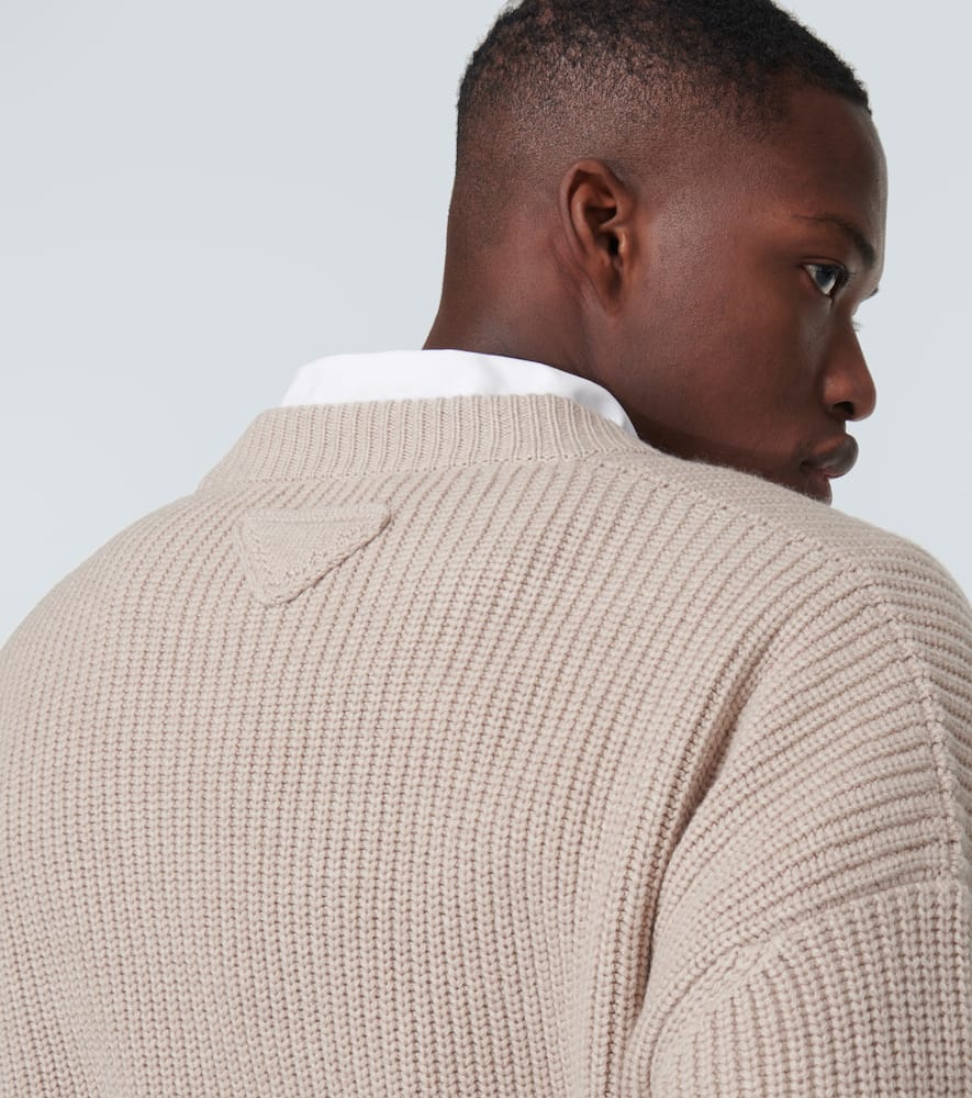 Prada Ribbed-knit Cashmere Cardigan In Beige