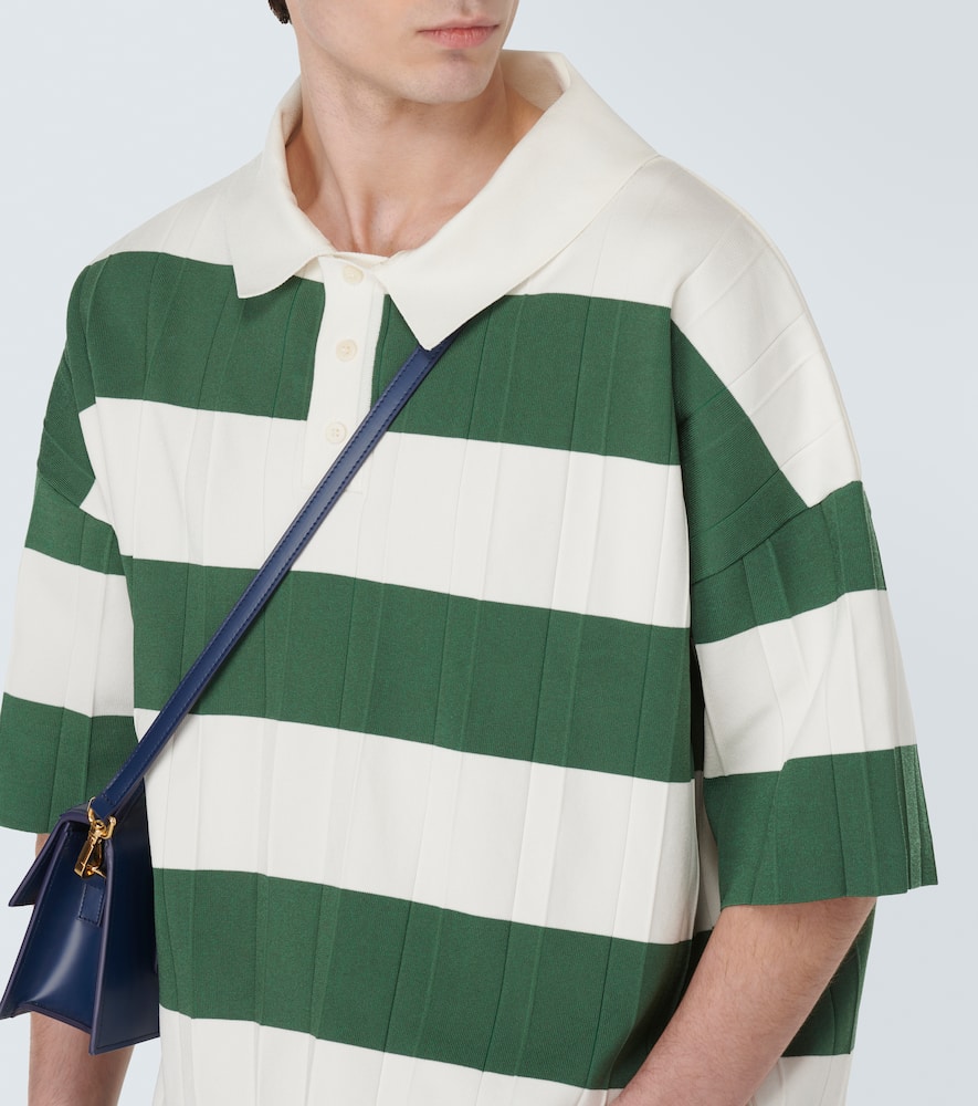 Shop Jacquemus Le Polo Bimini Striped Pleated Polo Shirt In Multi-green