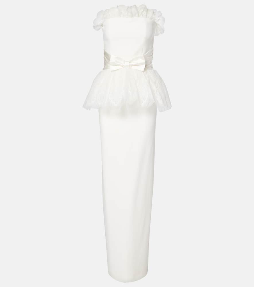 Alessandra Rich Peplum lace-trimmed cady bustier gown