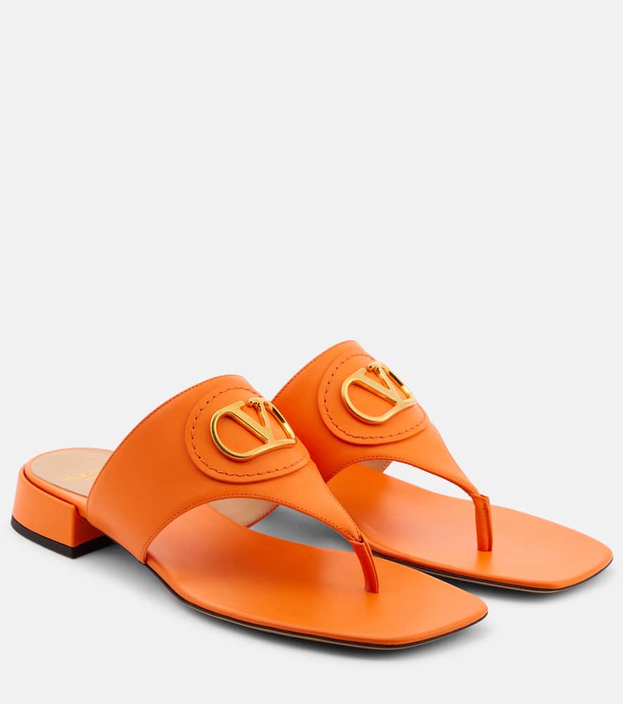 Valentino Vlogo Signature Leather Thong Sandals In Orange