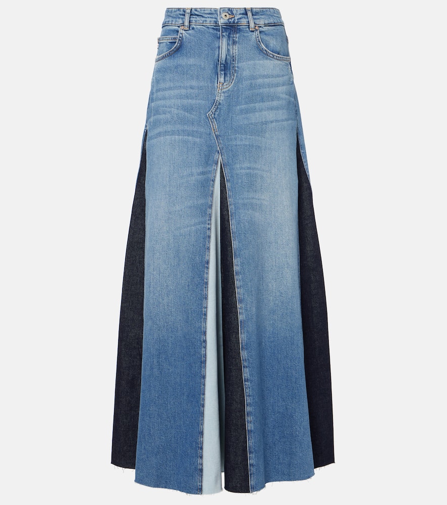 Patchwork high-rise denim maxi skirt
