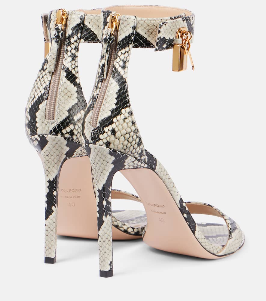 Tom Ford Padlock Snake-effect Leather Sandals In Beige