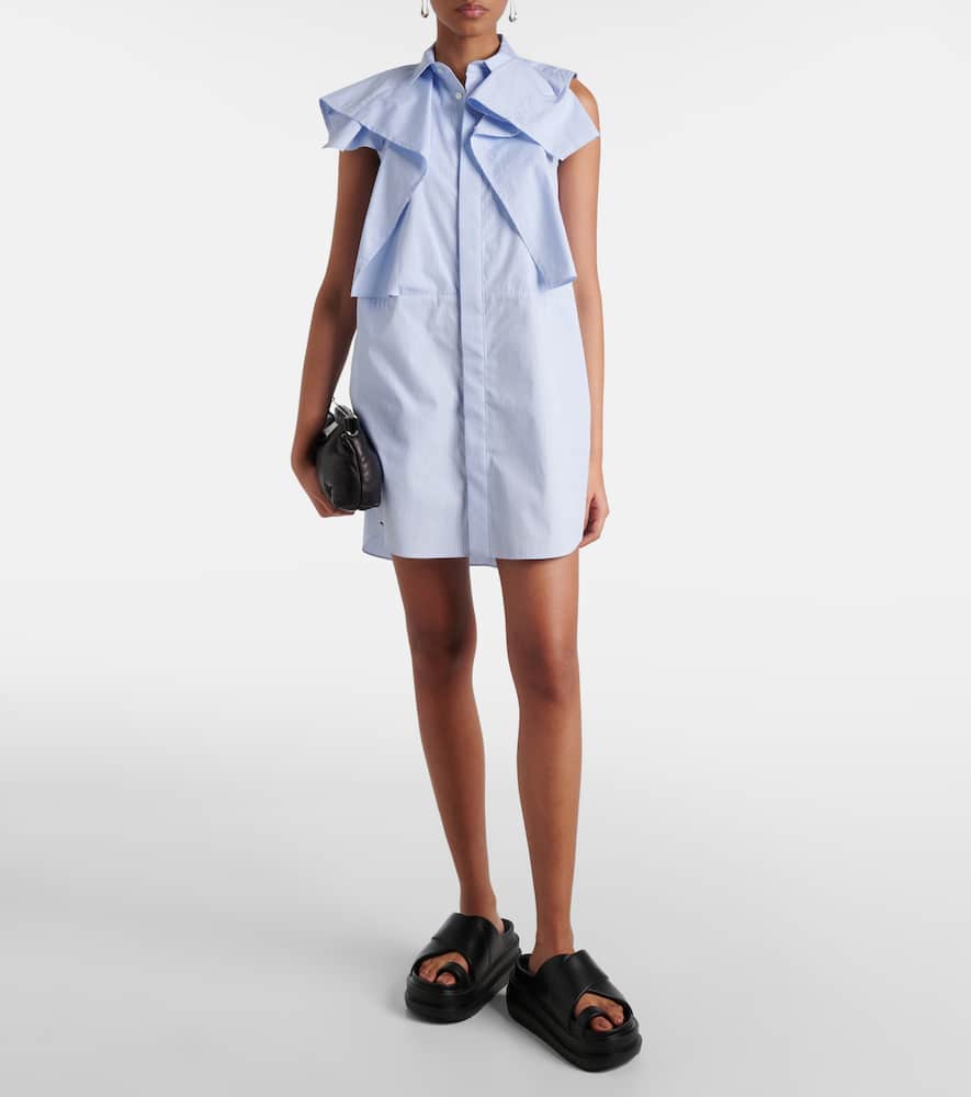 Sacai Striped Cotton Poplin Minidress In Blue