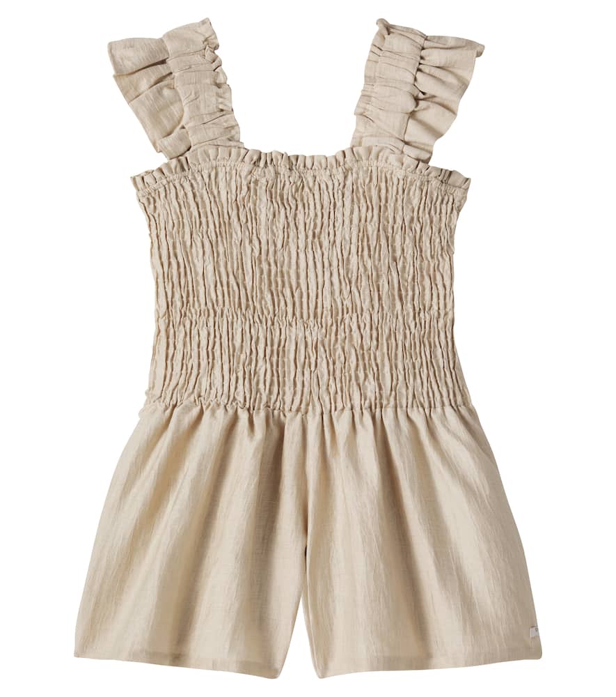 Donsje Estien Smocked Hemp-blend Playsuit In Beige