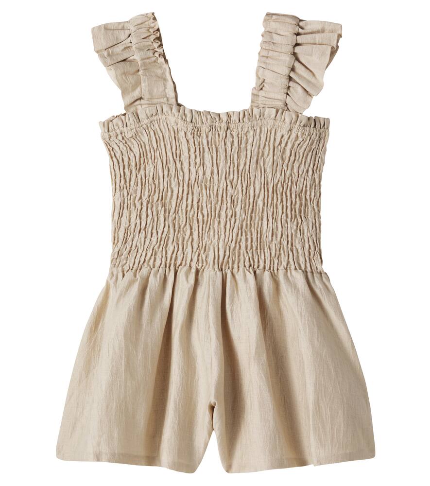 Donsje Estien Smocked Hemp-blend Playsuit In Beige