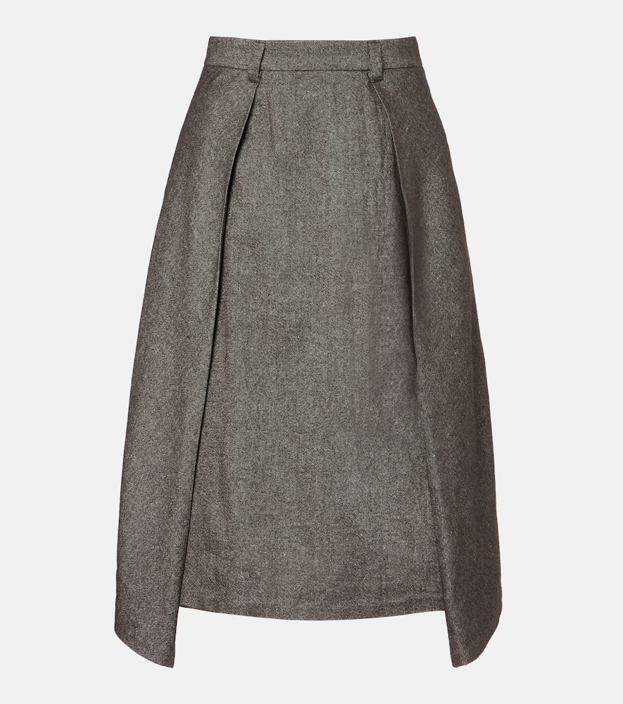 Brunello Cucinelli Wool And Linen-blend Midi Skirt In Gray