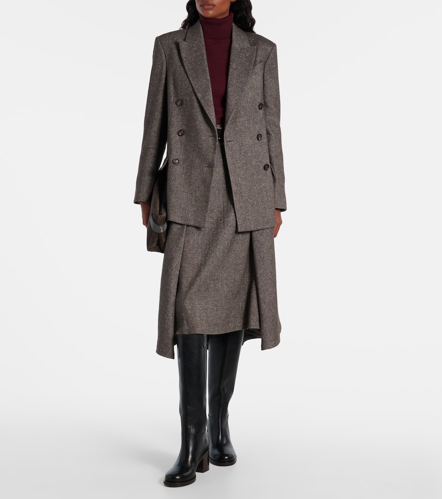 Brunello Cucinelli Wool And Linen-blend Midi Skirt In Gray