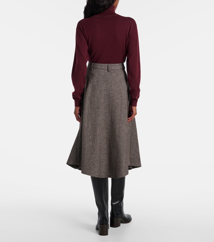 Brunello Cucinelli Wool And Linen-blend Midi Skirt In Gray