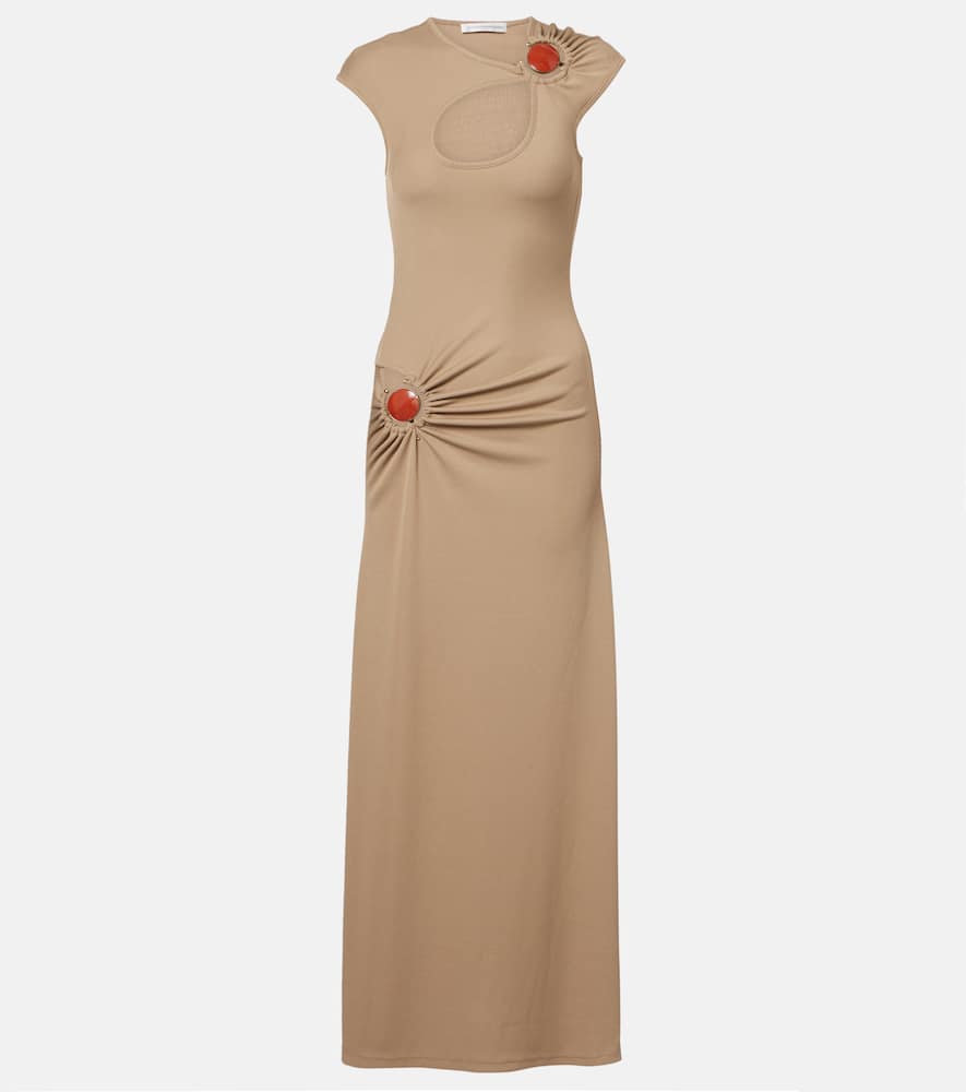Christopher Esber Mineral Stone Embellished Jersey Maxi Dress In Neutral