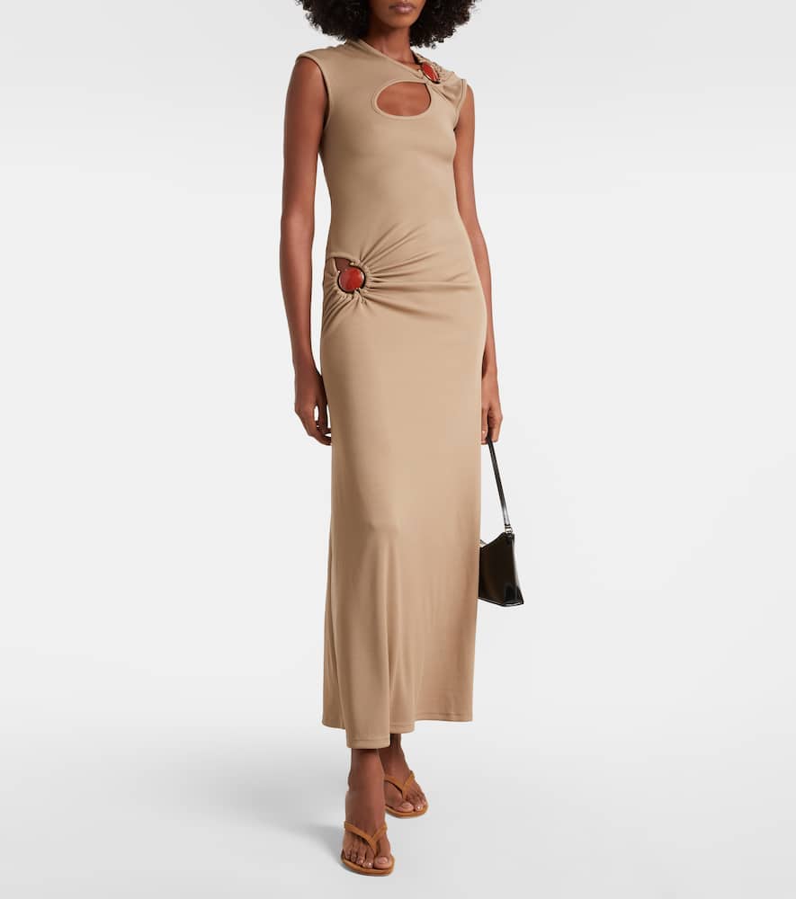 Christopher Esber Mineral Stone Embellished Jersey Maxi Dress In Neutral