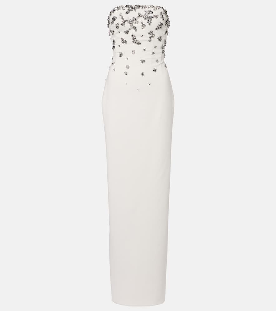 Marmar Halim Embellished Strapless Gown In White