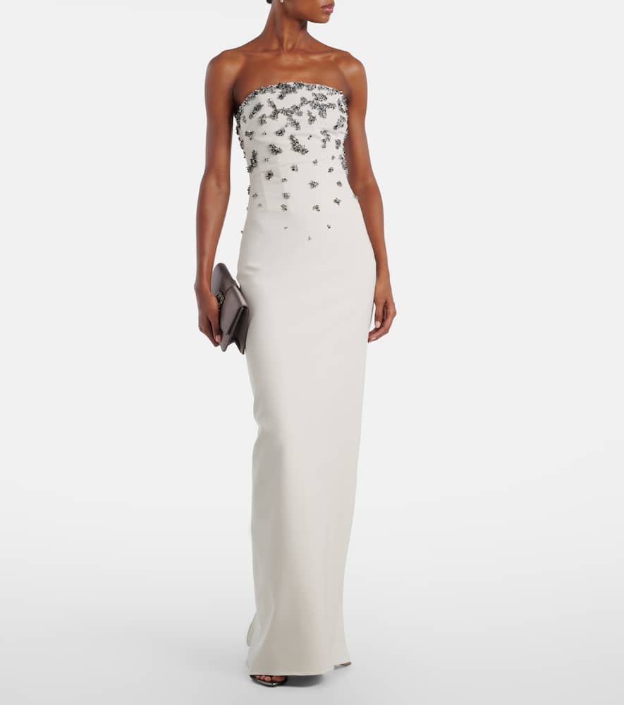 Marmar Halim Embellished Strapless Gown In White