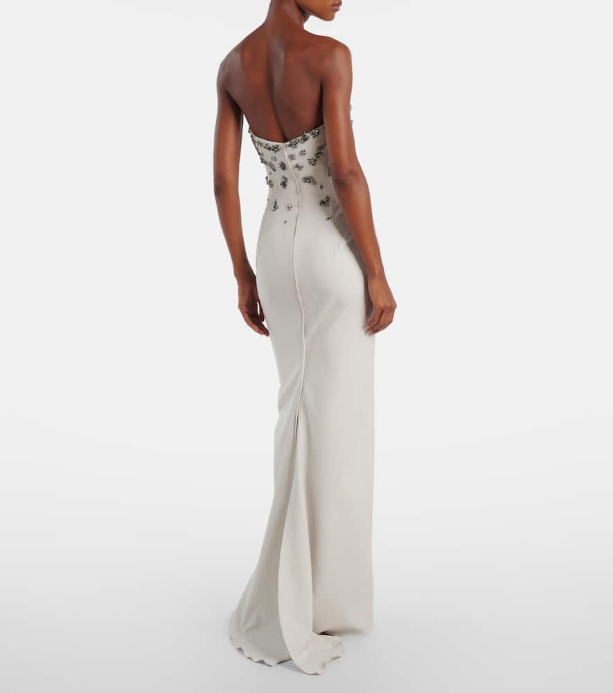 Marmar Halim Embellished Strapless Gown In White