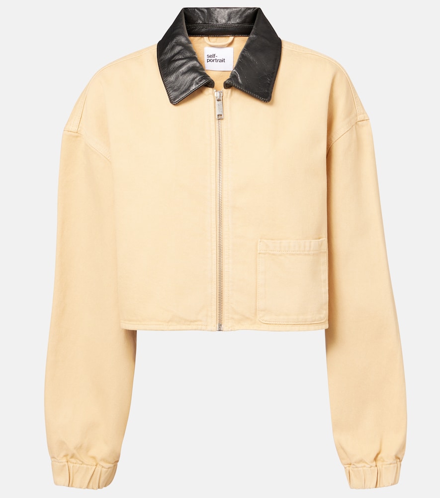 Leather-trimmed denim jacket