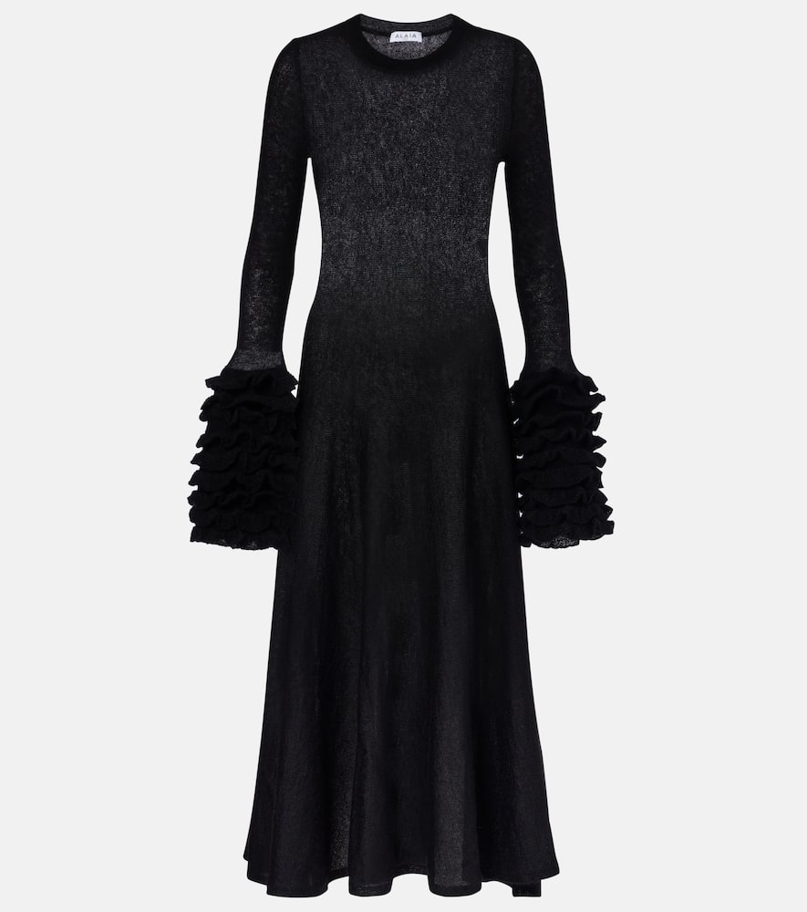 Alaïa Ruffled Mohair-blend Maxi Dress In Black