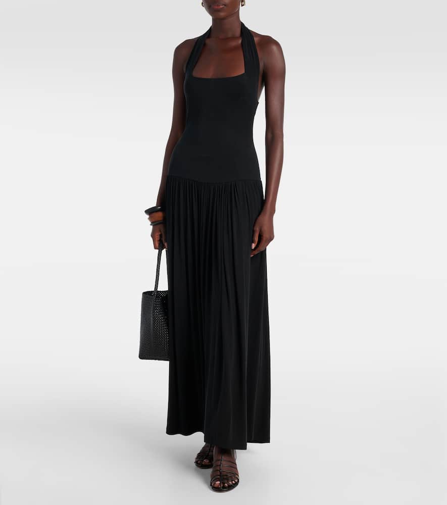 Aya Muse Quill Halterneck Maxi Dress In Black