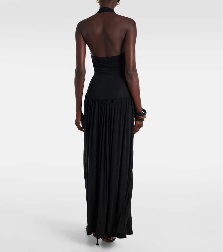 Aya Muse Quill Halterneck Maxi Dress In Black