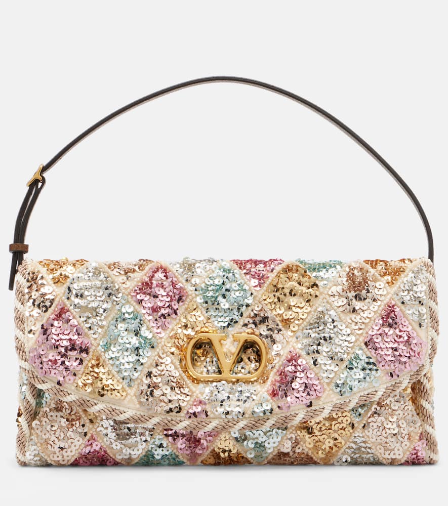 Valentino Vain Small Diamond Sequin-embroidered Shoulder Bag In Multi