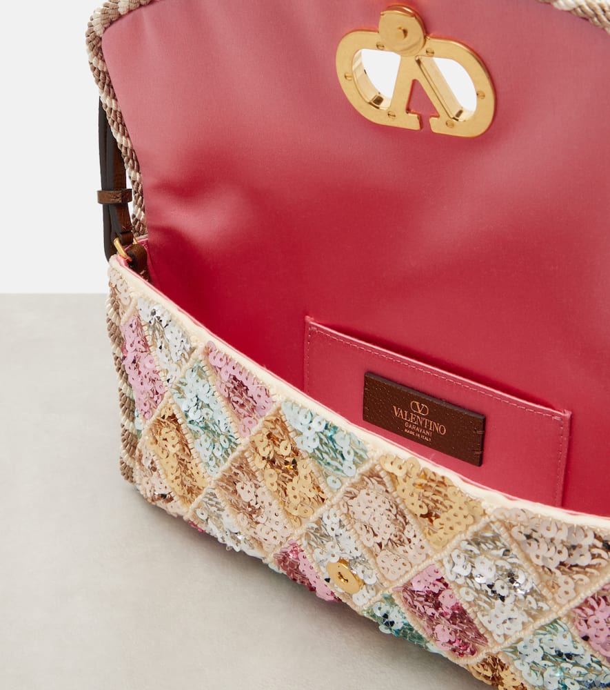 Valentino Vain Small Diamond Sequin-embroidered Shoulder Bag In Multi